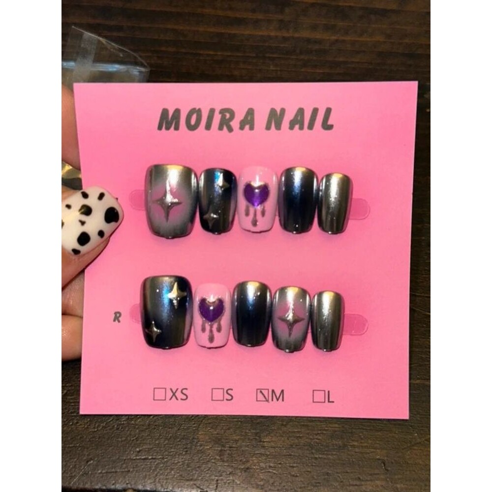 Silver & Pink Square Press On Nails Size Medium